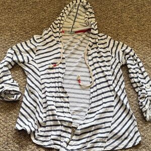 Maurices Navy and White Striped Hooded Cardigan